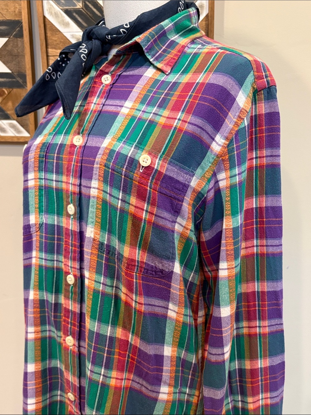 Vintage Ralph Lauren Blue Label Y2K Plaid Button Down Top Made in India size 8 - Picture 7 of 13